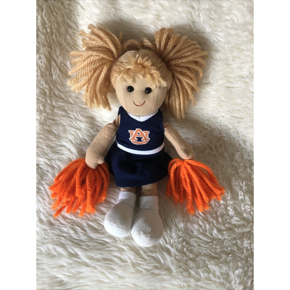 Auburn Tigers Cheerleader Plush Rag Doll  Blonde Hair 10 Inch